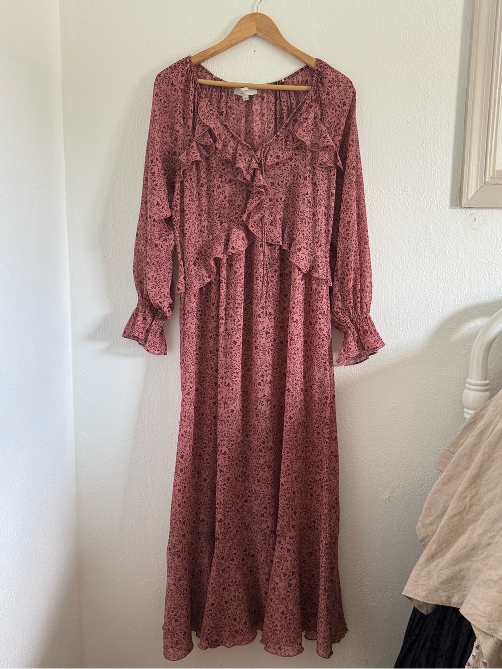 LOFT Floral Ruffle Long Sleeve Maxi Dress - Dusty Rose